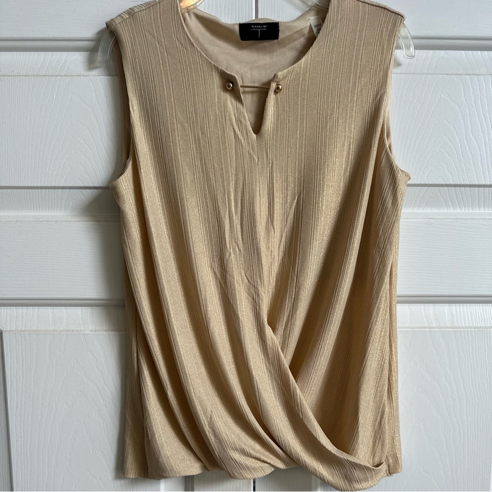 Tahiri Peach and Rose Gold Shimmery Sleeveless Blouse, Rose Gold Accent, Size XS